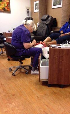 There are four massage chairs for pedicures ( feat. Medical Pedicurist Karen)