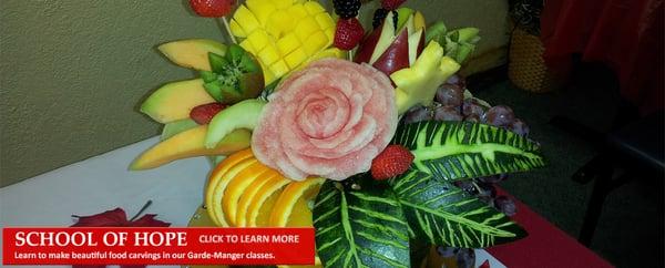 We also offer training in Culinary Arts, fruit carving, cake decorating and many others.