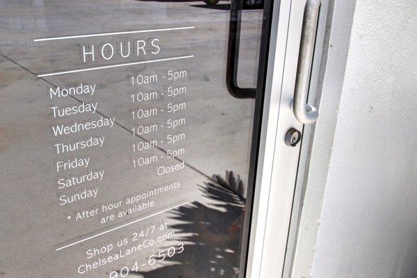 Chelsea Lane & Co. Business Hours