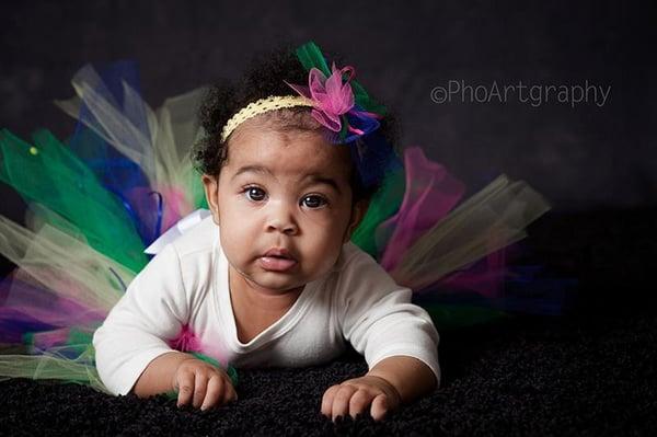 atlanta baby portrait session of a 4 month old baby wearing a tutu