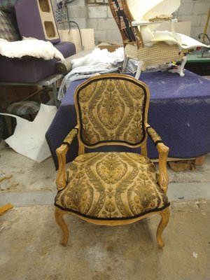 French accent chair reupholstered in vintage fabric