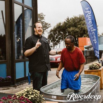 Baptism Service in front of the church (on Monroe Ave). Fall 2018.