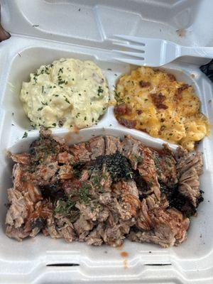 Brisket, Mac & cheese, and potato salad