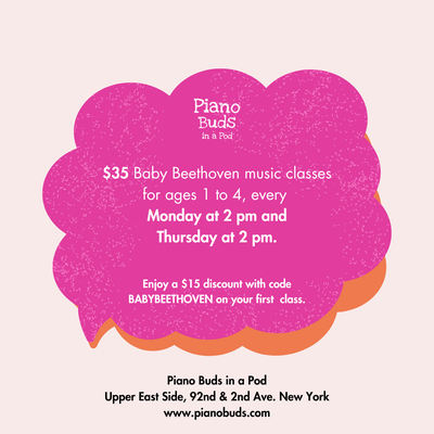 Baby Beethoven music & movement classes for $35/1-class ($15 off with code BABYBEETHOVEN on your first class) on Monday 2pm and Thursday 2pm