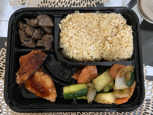 Steak and salmon hibachi dinner