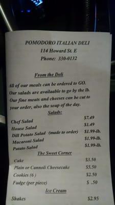 Front of the menu