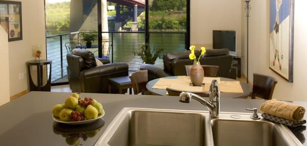 Modern Vantage Waterfront Lake Oswego Kitchen Sophisticated Entertaining Space Urban Condo Portland Oregon