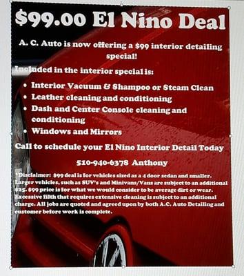 $99 El Nino Interior Detail deal!