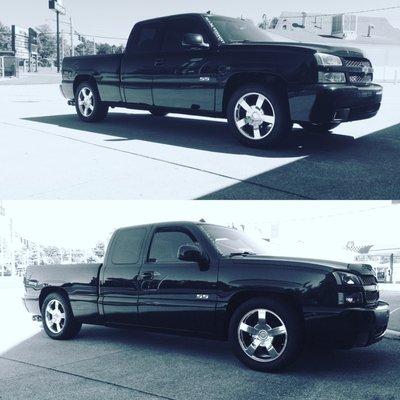 Before and after- 2" lowering kit on a Silverado SS