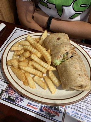 Turkey wrap with soup and fries