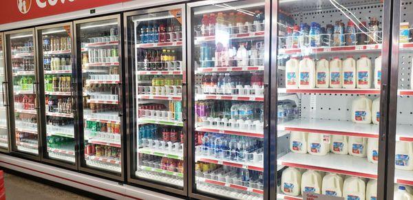 Refrigerated drinks section.