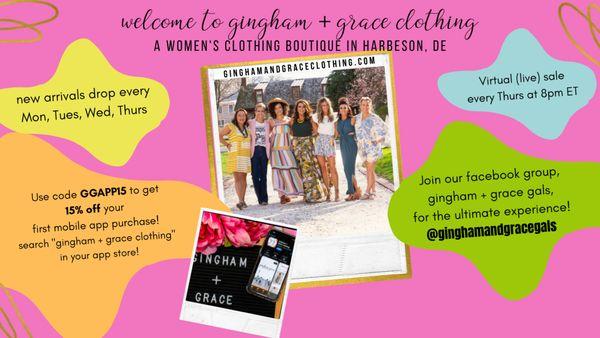 Join gingham + grace on Facebook! And download our free mobile app!