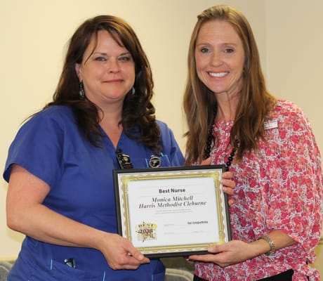 Receiving an award for best nurse!