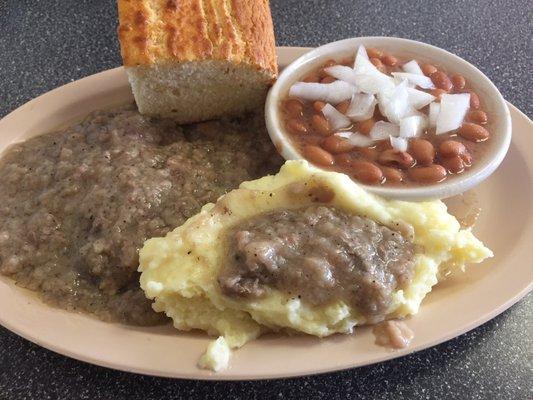 Country style steak, potatoes, pintos & cornbread (daily special)