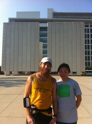 A quick photo stop at the JFK Memorial during a six mile jogging tour in downtown Dallas!