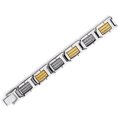 From the JTC Collection, a classic and simple stainless steel two-tone bracelet colored with just a hint of 18K yellow gold.