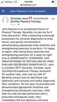 My review of John Dawson's physical therapy work on me and my wife and my dad