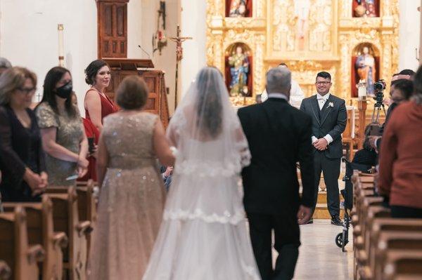 Ceremony at San Fernando Cathedral downtown San Antonio, TX along the Riverwalk