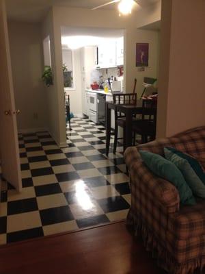 cute kitchen and dining area of the 2 br town home (floor styles vary unit to unit)