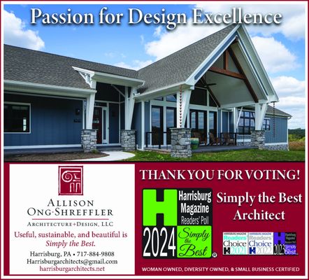 We are honored our Small, Diverse, Woman Owned Business has been voted Simply the Best Architect 2024 by the readers of Harrisburg Magazine.