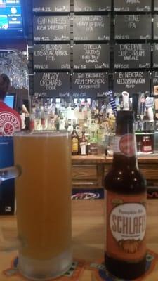 $1.00 22 oz draft Harvest Patch beer, $1.00 12 oz Pumpkin Ale Schlafly bottle