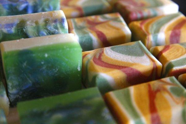 Soap drying on the racks inside Pallas Athene Soap.