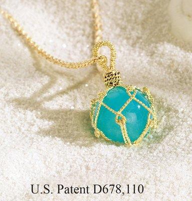 Hand-made 18k Fish Float Sphere Pendant with Aqua Chalcedony