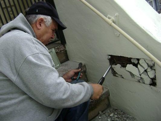 Installation of louver vent in stairs to prevent moisture and termites.