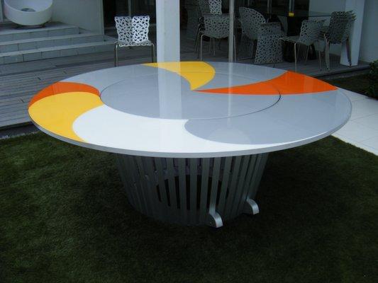 Custom outdoor table with lazy Susan.