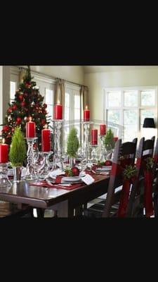 Table settings and floral arrangments for your holiday events.