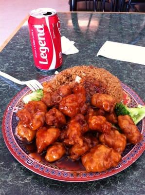 General Tso chicken- sweet and spicy.