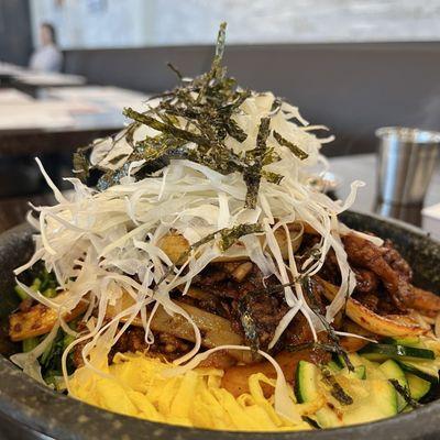 Dolpan Jeyook Bibimbap. Crispy, Savory, little Spice.  Delicious