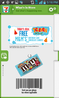 Screenshot from the 7 Eleven app...free stuff is always good!