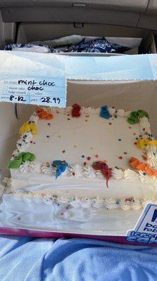 Ice cream cake. They do not write on the cake because of corona