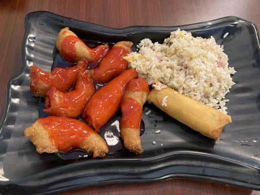 Sweet and Sour Shrimp Lunch Special with Fried Rice and Egg Roll