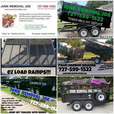 Business card with drop off trailers that are available to rent as dumpsters