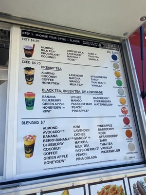 Drink menu as of 7/11/22