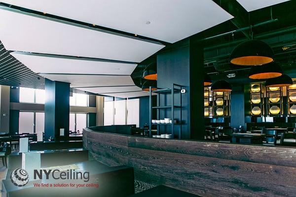 Fabric stretch ceilings in Korean restaurant. See more at nyceiling.com/portfolio/project-14/