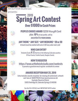 Spring Art Contest for grades K-12 students. Win big for both, you and your school!