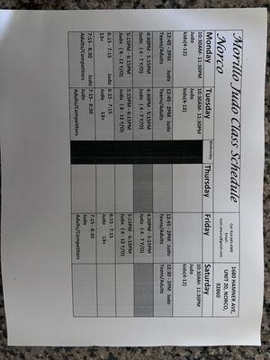 Current schedule for our Norco location.