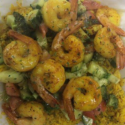 Shrimp over rice w/veggies