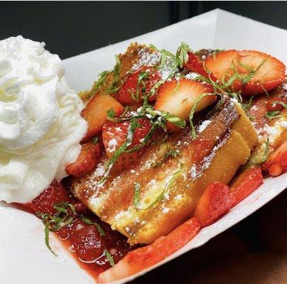 Who said a bar can't have dessert. Grilled pound cake, macerated strawberries, fresh strawberries, whipped cream.