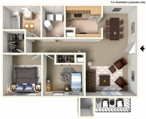 2 bedroom 1 bath floor plan