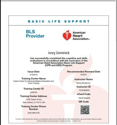 American Heart Association Bls certified