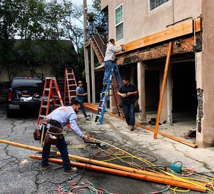 Shoring up the building for replacement of a damaged structural beam