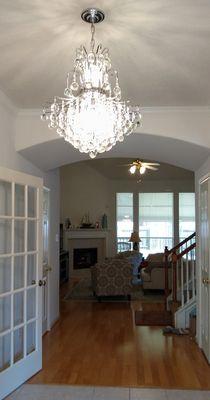 Entry way after....stunning mini-chandelier.  Even when not lit, the glass globes create rainbows.