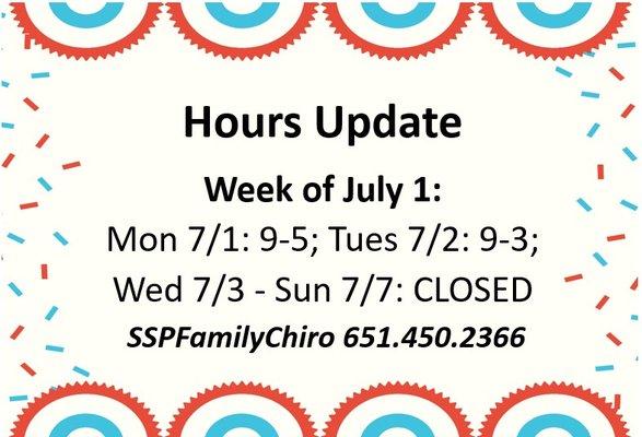 Week of July 4th Hours 2024