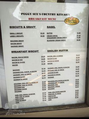 Breakfast menu (lunch menu wasn't out)