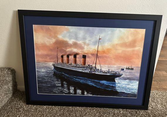 Beautifully framed titanic artwork done by Michaels