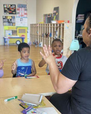 Our three-year-olds practicing addition and subtraction